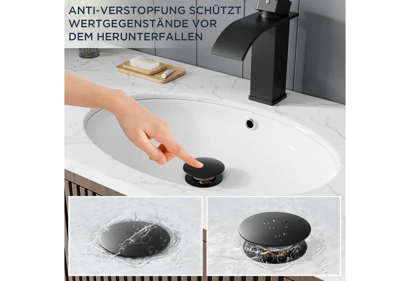 LuxusKollektion Waschtischarmatur Wasserfall Matt-Schwarz