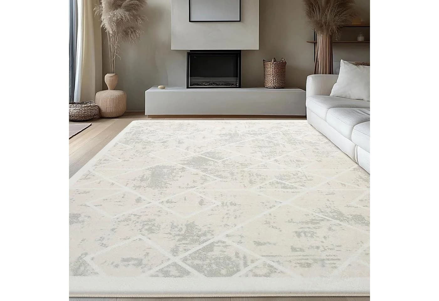 LuxusKollektion Designteppich Kurzflor Elfenbeinweiß