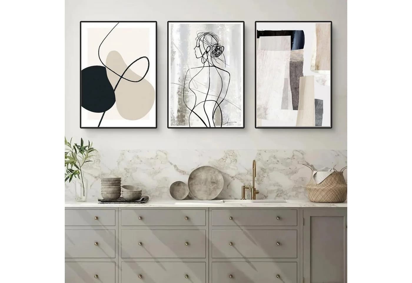 LuxusKollektion Leinwandbild 3er Set Abstrakt Geometrie Bunt - Bild 2