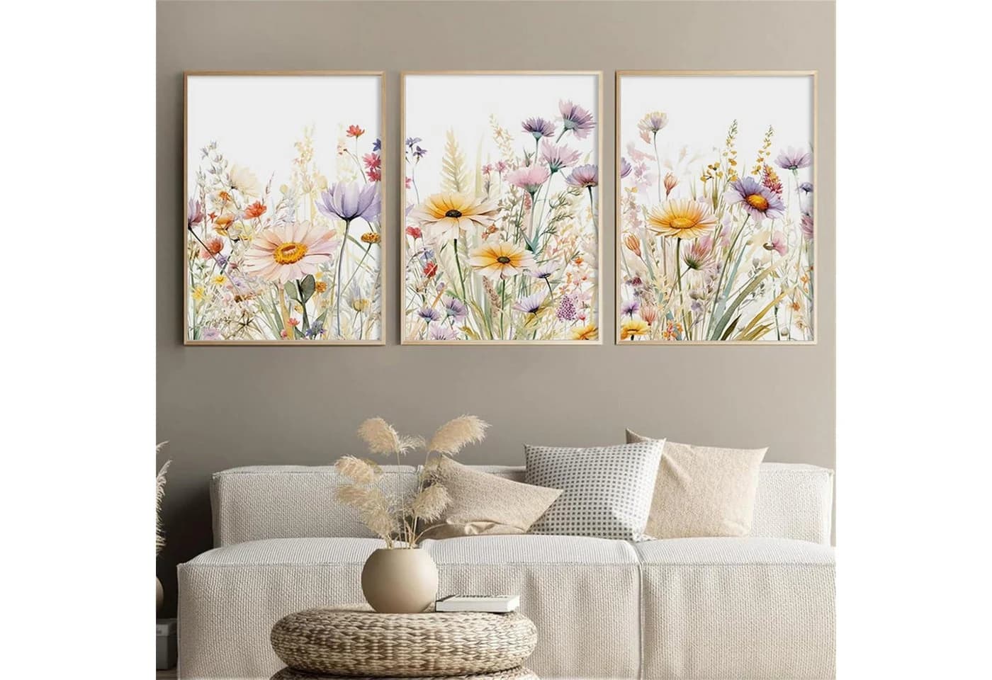 LuxusKollektion Leinwandbild 3er Set Gänseblümchen Bunt 50x70 cm