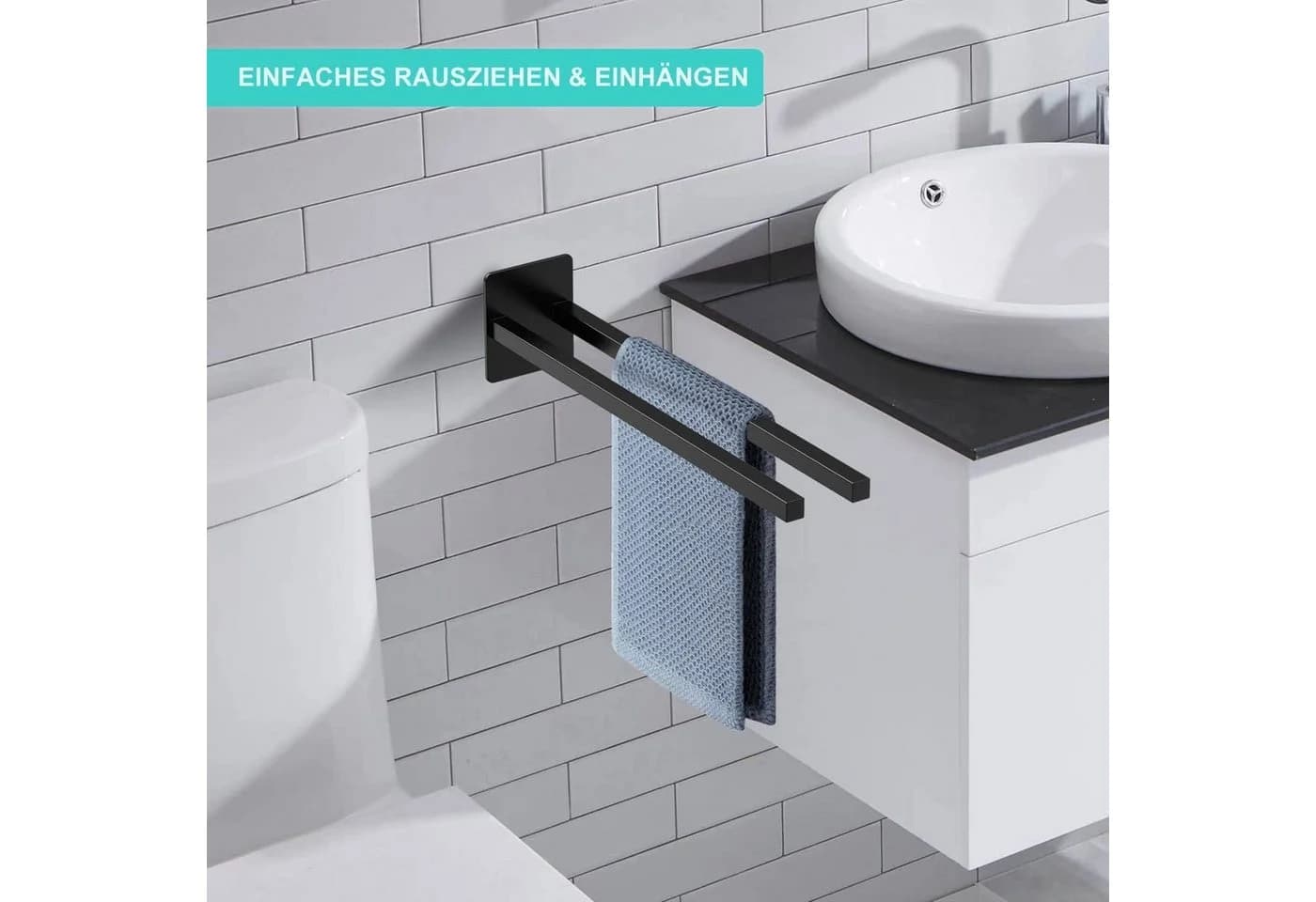 LuxusKollektion Doppelhandtuchhalter Schwarz Edelstahl Selbstklebend - Bild 3