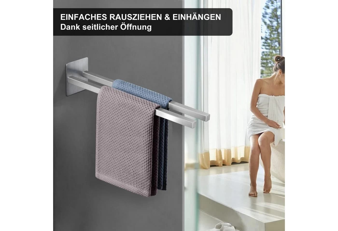 LuxusKollektion Handtuchhalter Zweiarmig Selbstklebend Edelstahl Silber - Bild 3