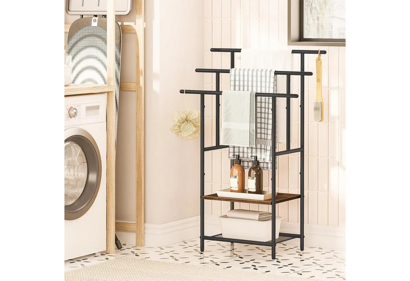 LuxusKollektion Handtuchständer 3 Stangen 2 Ablagen Dunkelbraun - Bild 4
