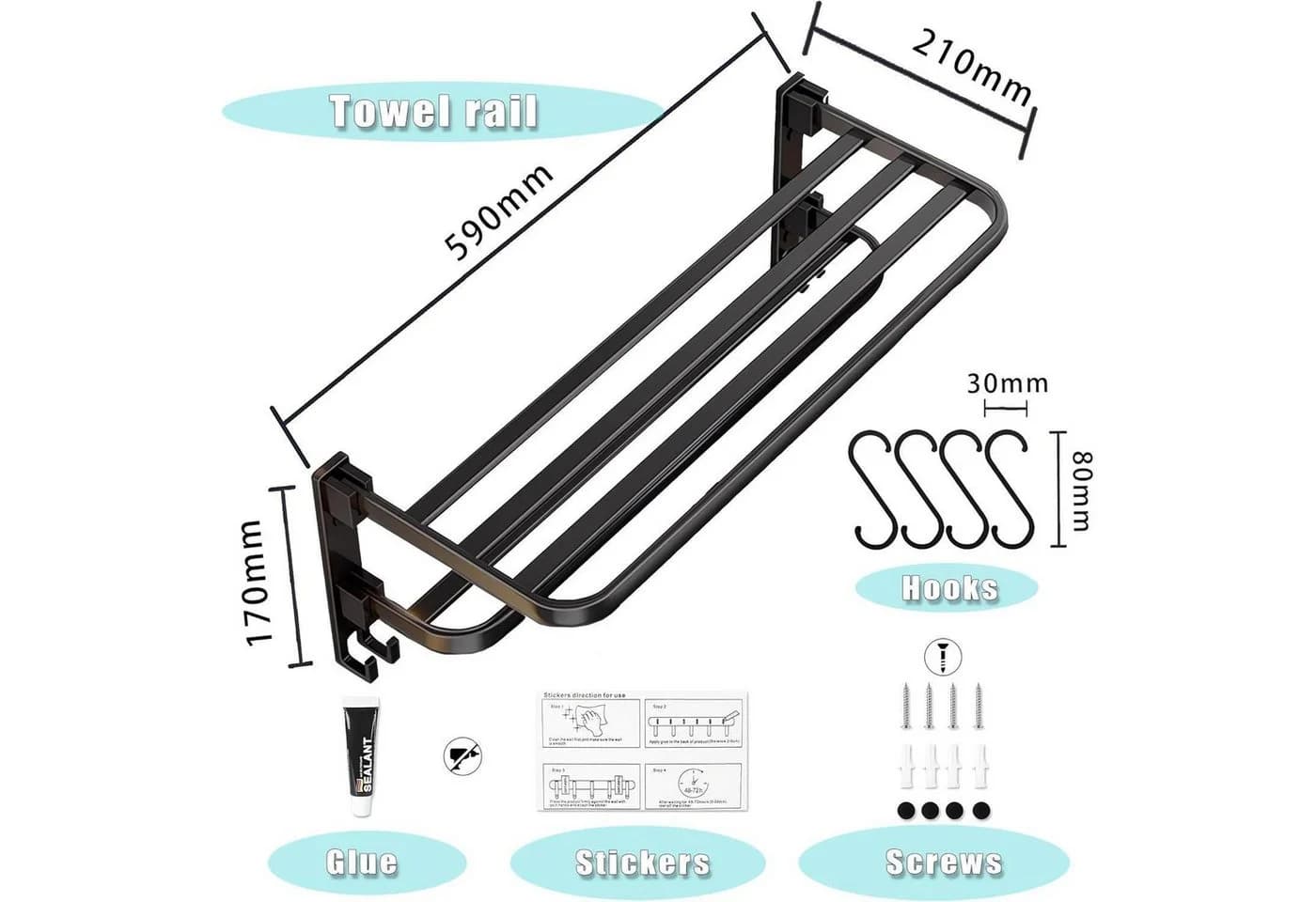 LuxusKollektion Handtuchhalter Schwarz Klappbar 60cm