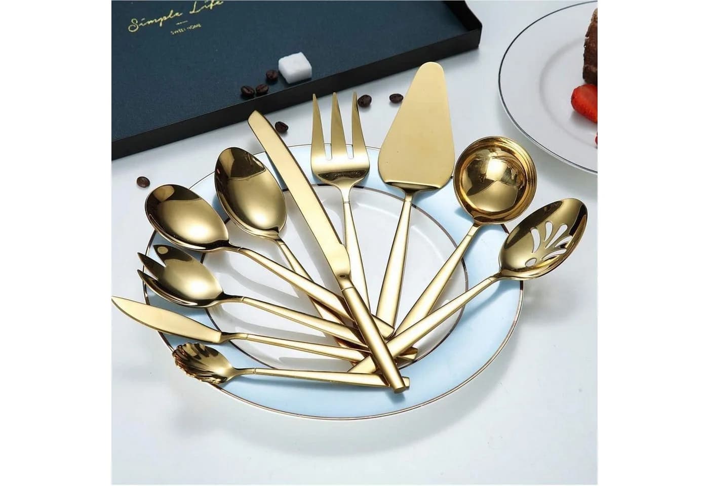 LuxusKollektion 10-tlg. Besteck Servierset Edelstahl Gold Titanvergoldung