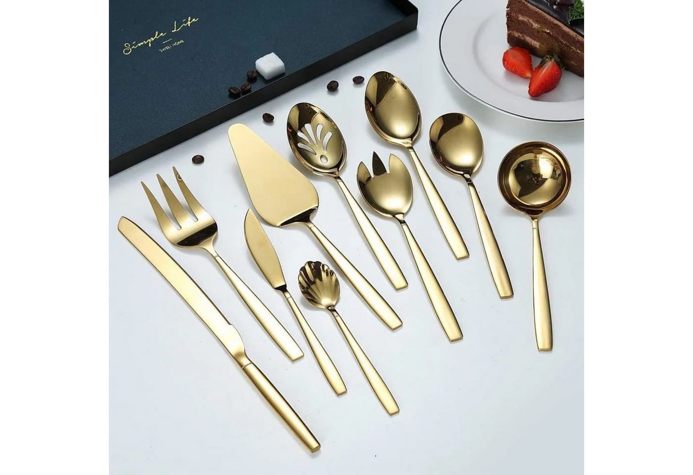 LuxusKollektion 10-tlg. Besteck Servierset Edelstahl Gold Titanvergoldung - Bild 3