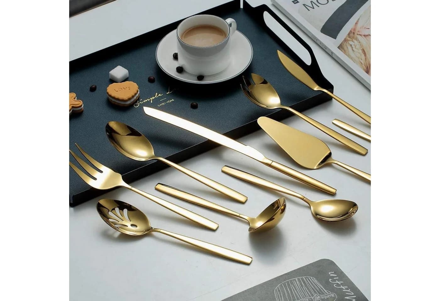 LuxusKollektion 10-tlg. Besteck Servierset Edelstahl Gold Titanvergoldung - Bild 4