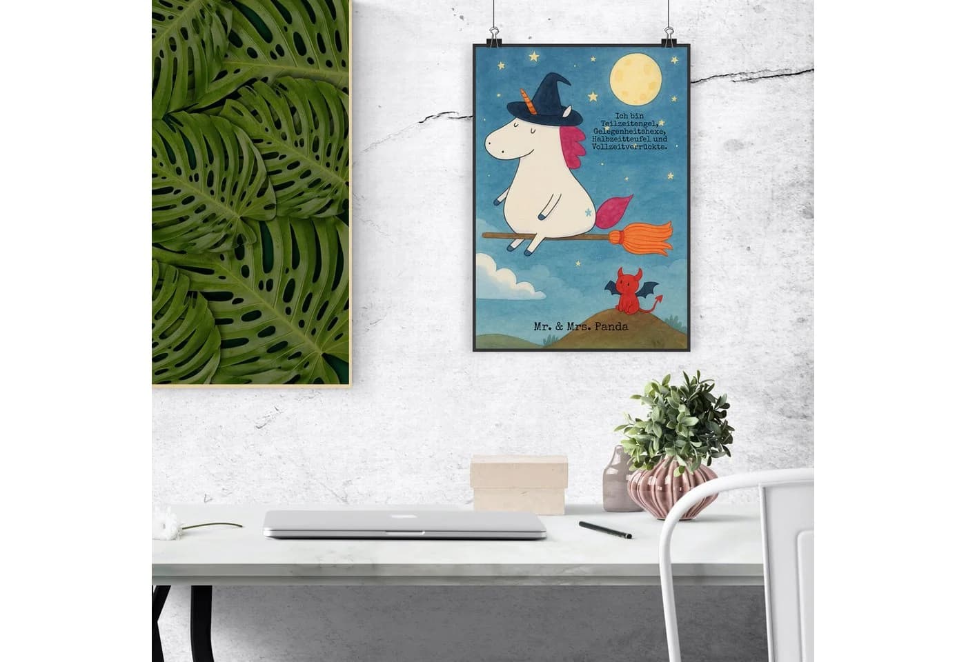 Mr. & Mrs. Panda Poster Einhorn Hexe Design DIN A5 Weiß