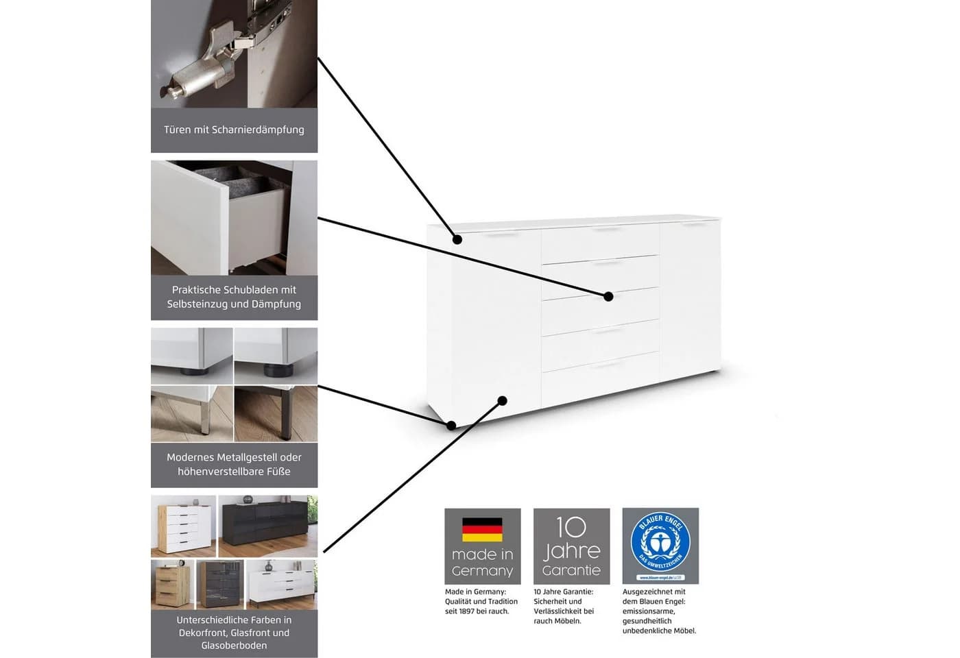 RAUCH FLIPP Schubkastenkommode Beige Glas Soft-Close 5 Schubladen - Bild 3
