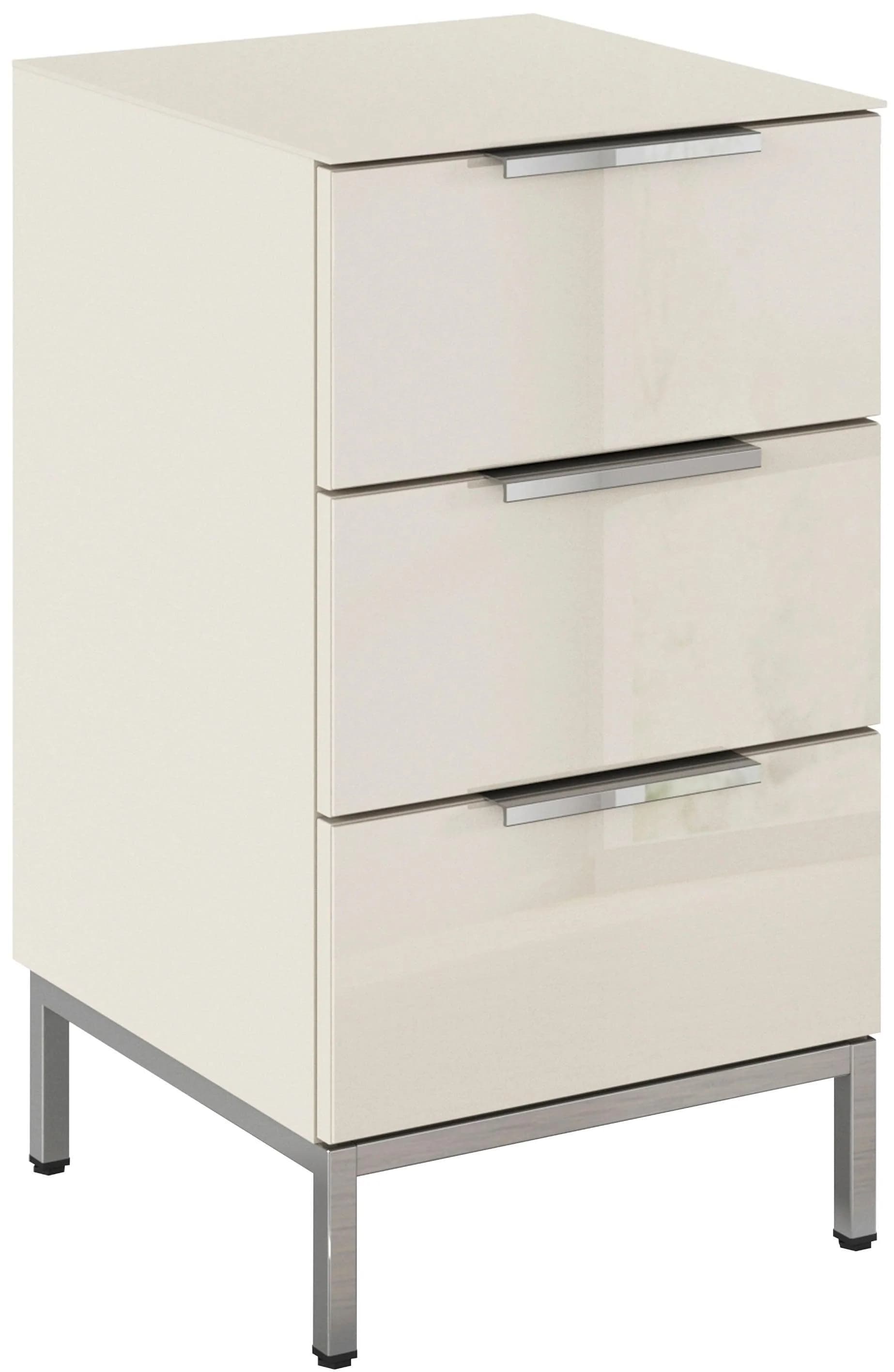 Nachtkommode RAUCH FLIPP mit Glasfront Beige 3 Schubladen Soft-Close