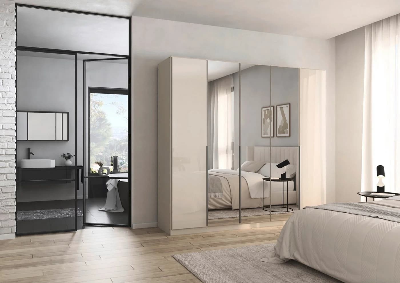 OTTO HOME AGORDO Drehtürenschrank Beige Glasfront