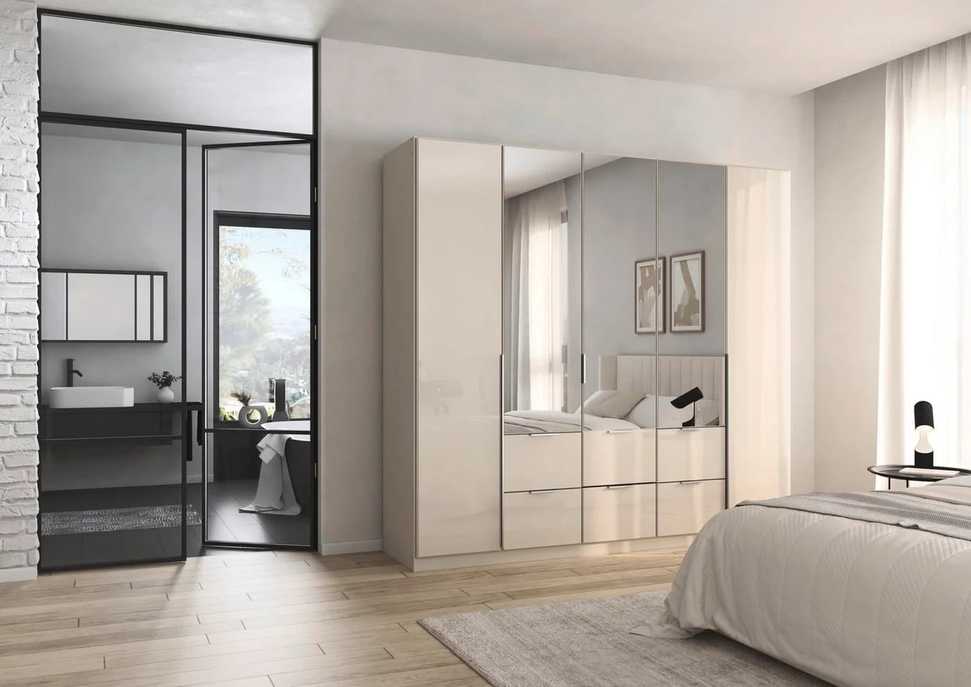 OTTO HOME AGORDO Drehtürenschrank Beige Glasfront