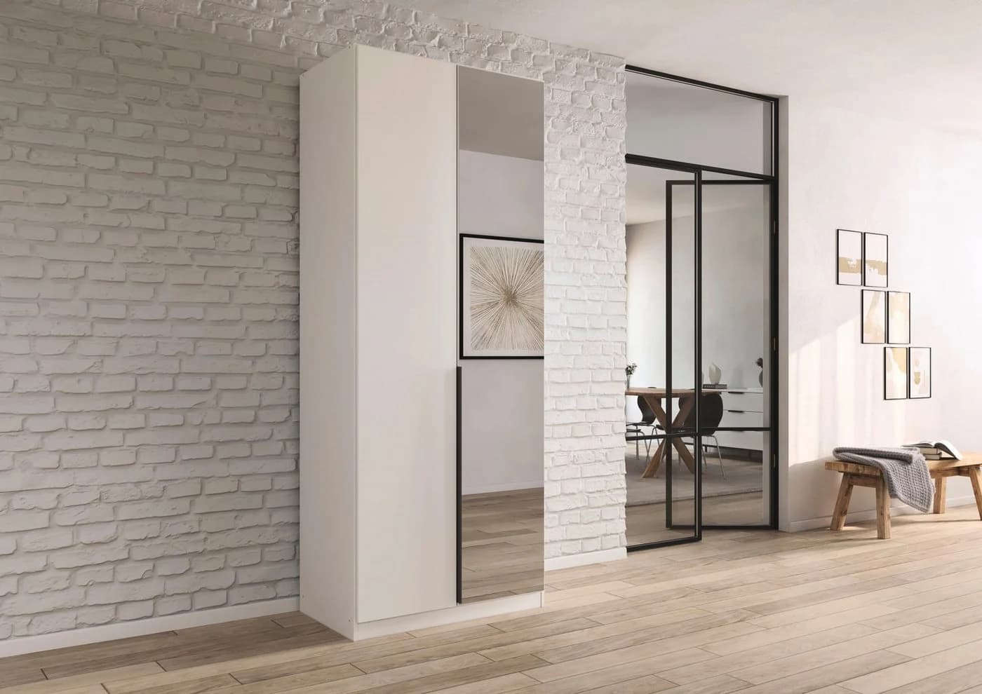 OTTO HOME Drehtürenschrank AGORDO Beige/Weiss Spiegeltüren - Bild 2
