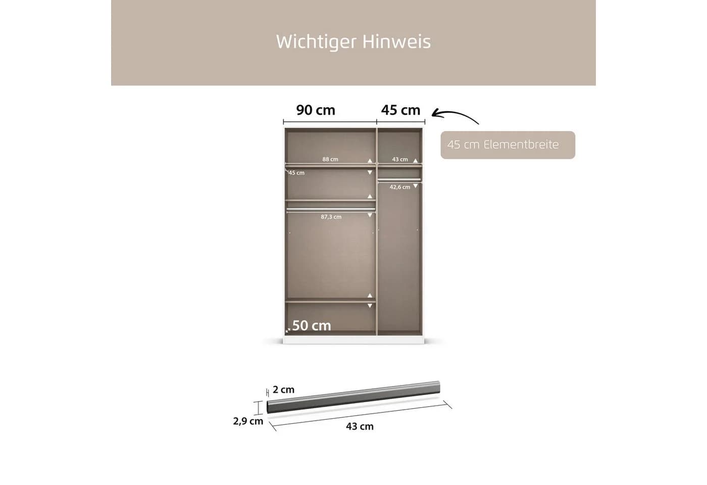 Rauch Kleiderstange Zubehör für Rauch-Schränke 43 cm Metall - Bild 3