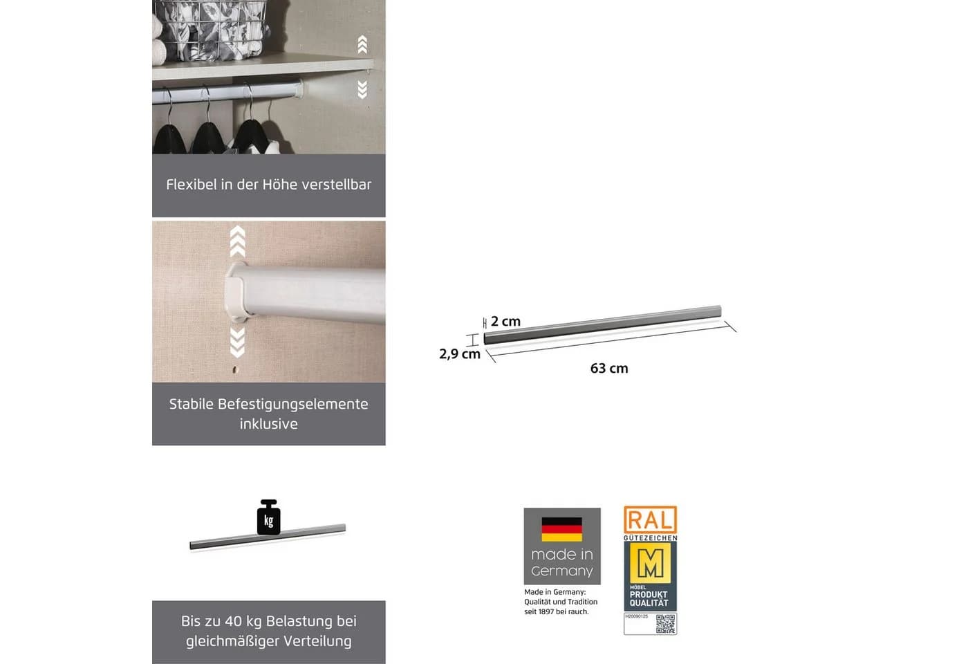 Kleiderstange RAUCH Zubehör für Rauch-Schränke 63 cm