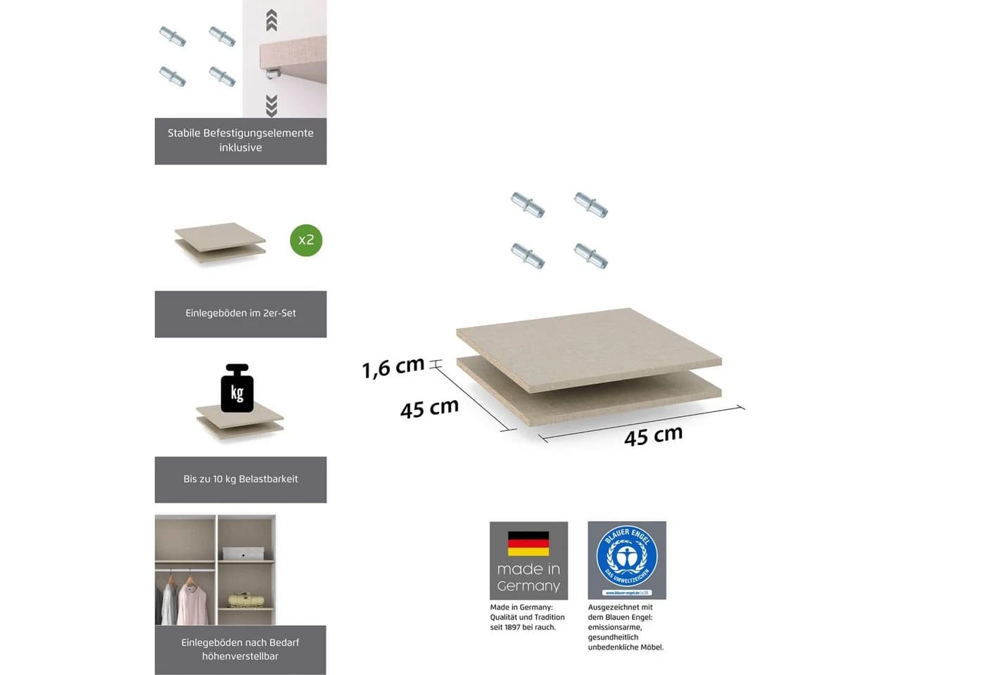 Rauch Einlegeboden 2er Set Leinenoptik Hell für Schränke - Bild 3