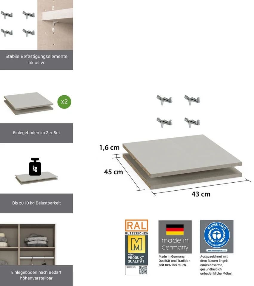 Rauch Einlegeboden 2er-Set Leinenoptik Hell für Drehtürenschränke - Bild 3