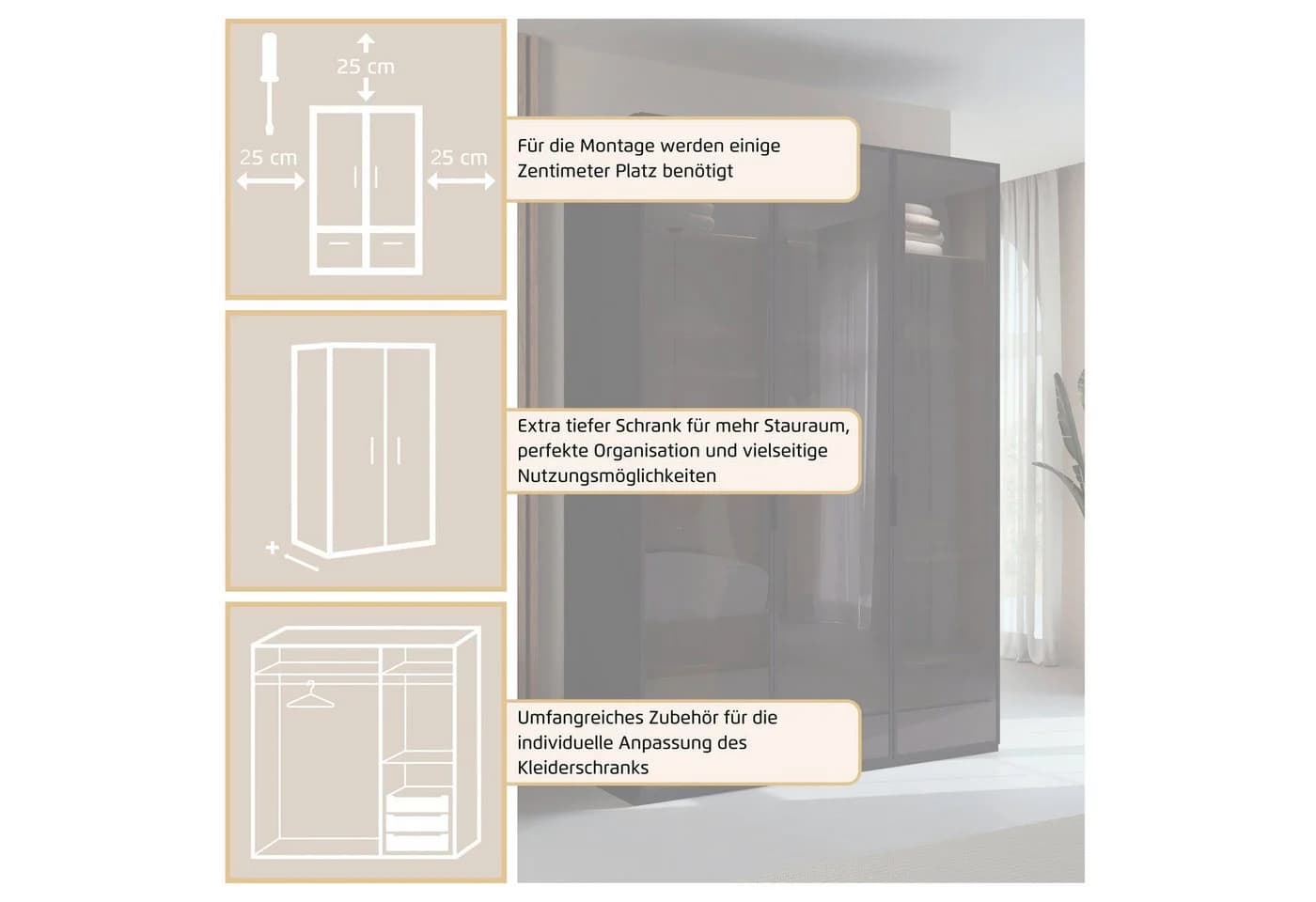 rauch Kleiderschrank SKAT SHINE Schwarz Glasfront - Bild 5