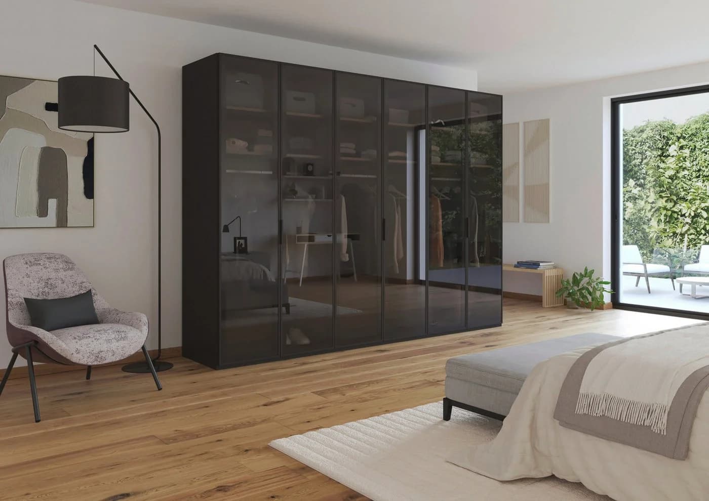 rauch Kleiderschrank SKAT SHINE Glasfront Schwarz Grau Beige