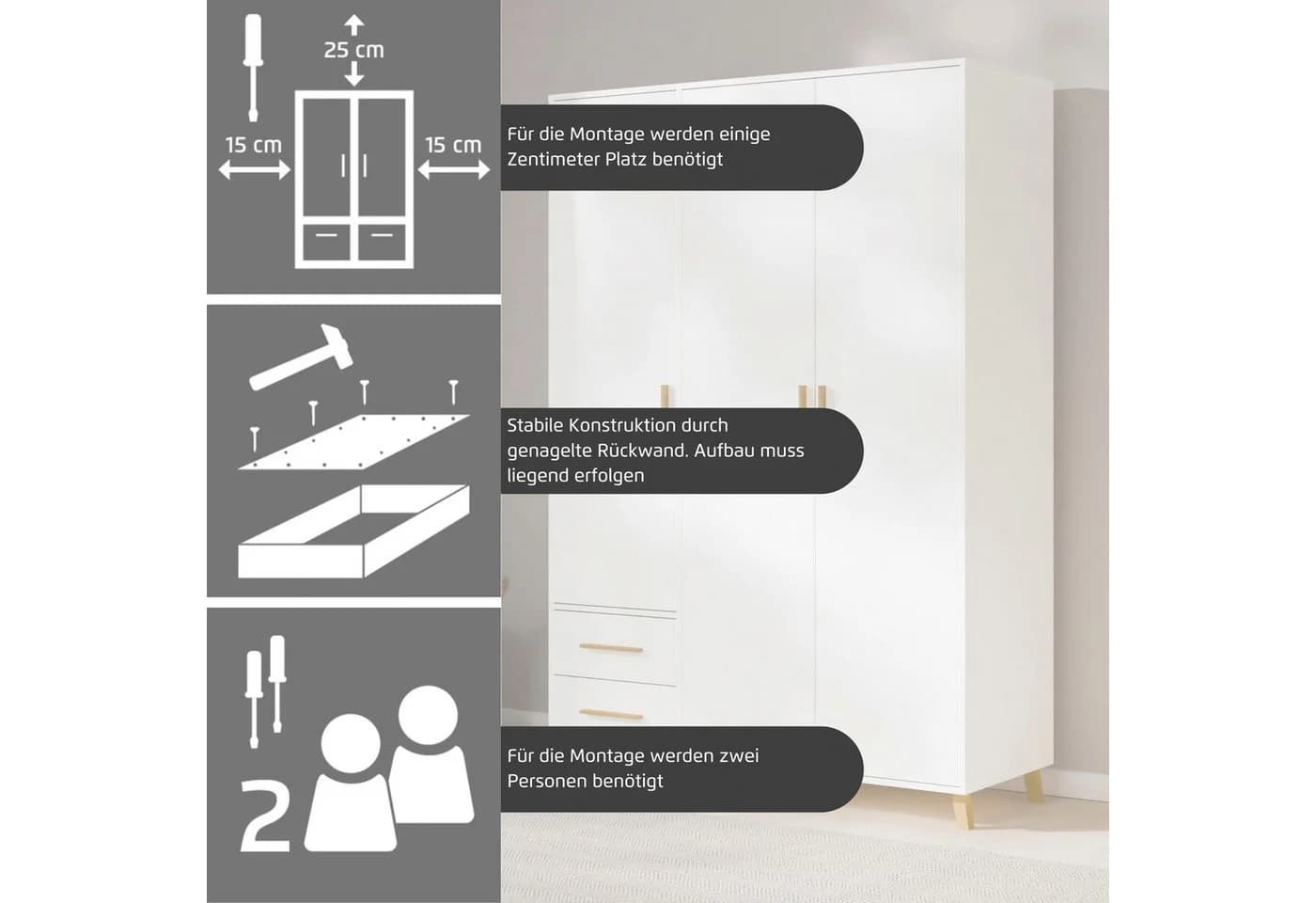 RAUCH SHINJO Drehtürenschrank Grau Massivholzgriffe - Bild 4