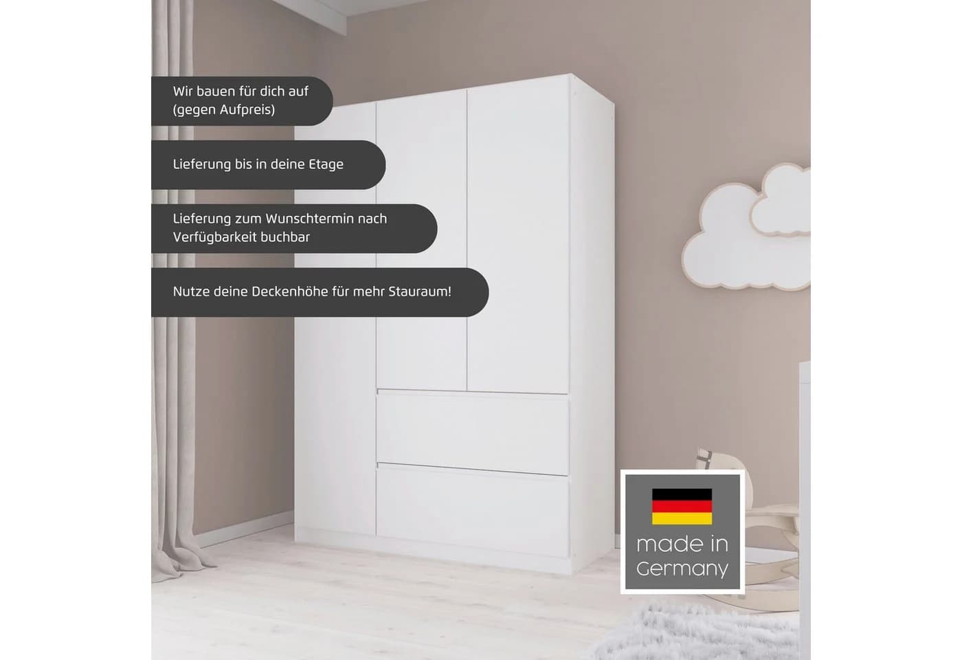 Rauch Drehtürenschrank Kleiderschrank Garderobe Wäscheschrank Schlafzimmer Joel Alpinweiß - Bild 3