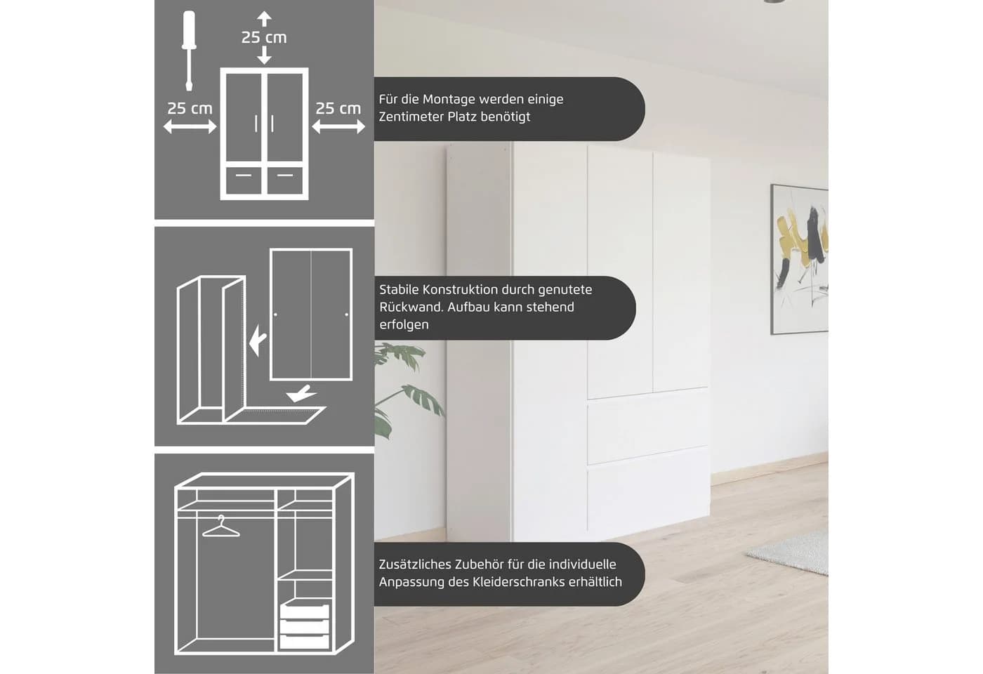 Rauch Drehtürenschrank Kleiderschrank Garderobe Wäscheschrank Schlafzimmer Joel Alpinweiß - Bild 4