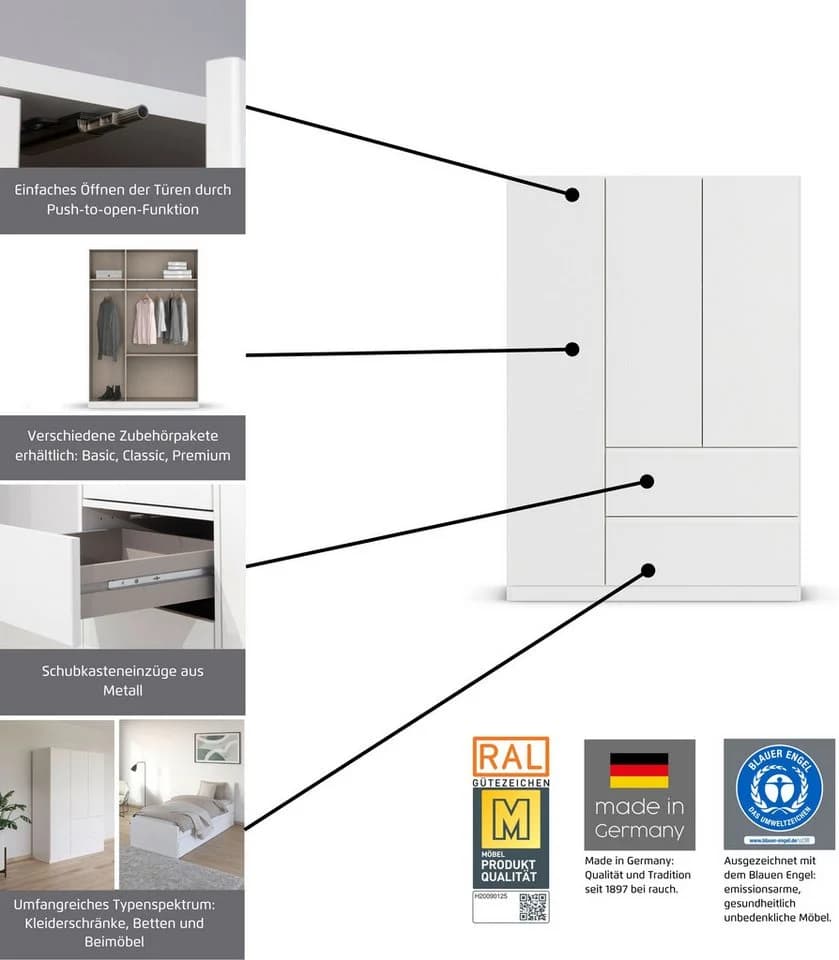 Rauch Drehtürenschrank Kleiderschrank Garderobe Wäscheschrank Schlafzimmer Joel Alpinweiß - Bild 5