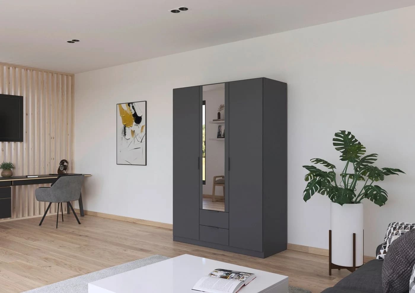Kleiderschrank RAUCH Drehtürenschrank Garderobe Ankleide Schlafzimmer Graumetallic