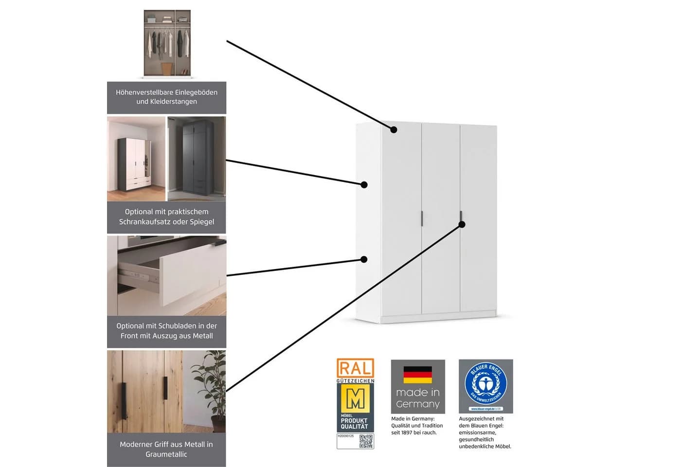 Kleiderschrank RAUCH Drehtürenschrank Garderobe Ankleide Schlafzimmer Graumetallic - Bild 5