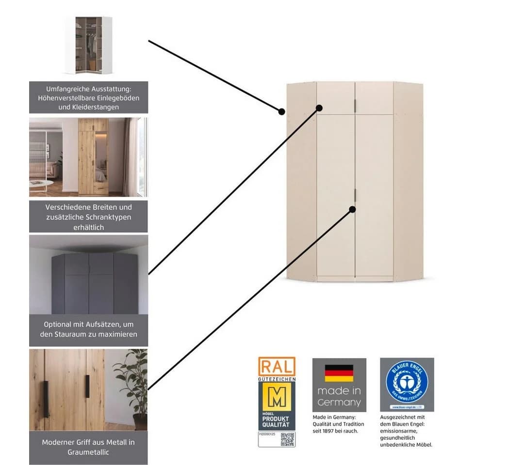 Kleiderschrank RAUCH Eckschrank Ankleidezimmer Schlafzimmer Garderobe Graumetallic - Bild 5
