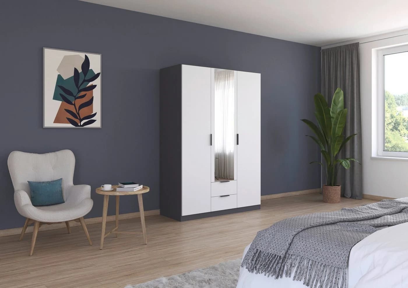 Kleiderschrank RAUCH Drehtürenschrank Garderobe Ankleide Schlafzimmer LAGOA Graumetallic Alpinweiß