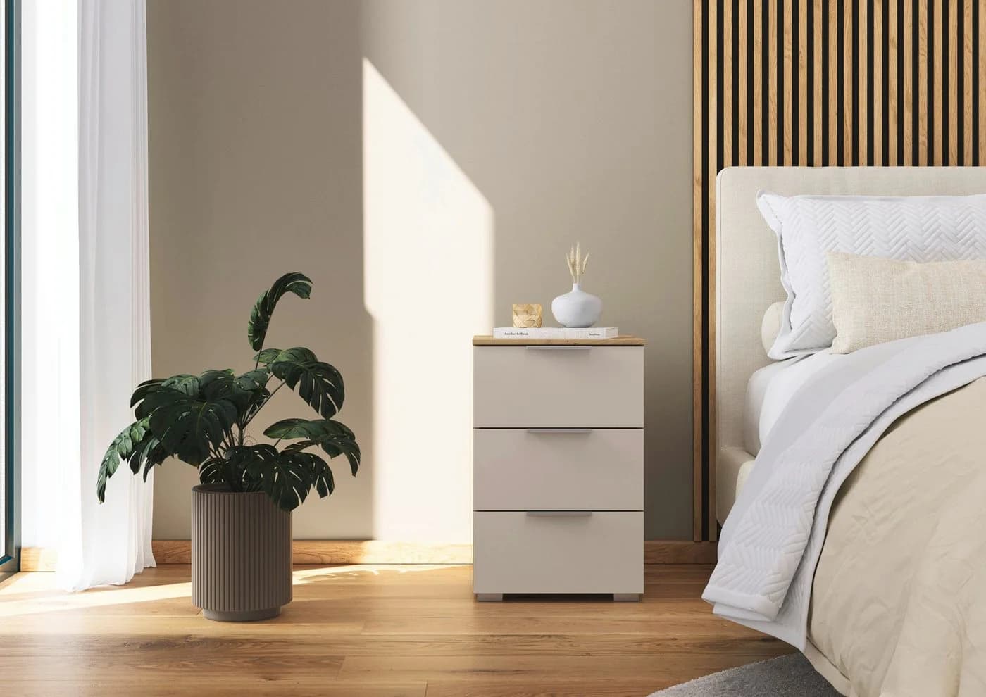 OTTO HOME Nachtkommode AGORDO Beige 3 Schubladen Holzwerkstoff