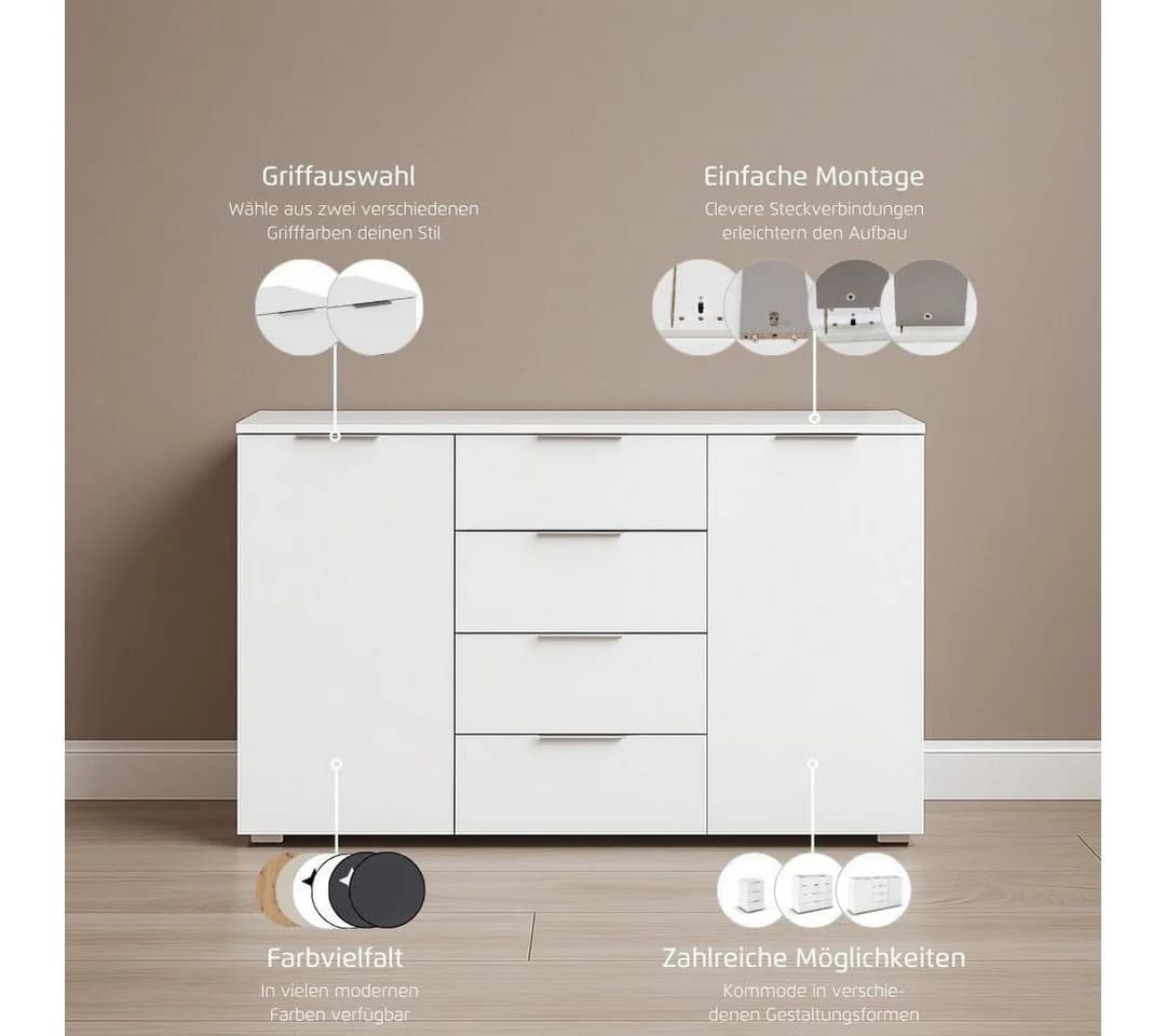 OTTO HOME AGORDO Kombikommode Beige Grau 4 Schubladen Holzwerkstoff - Bild 3