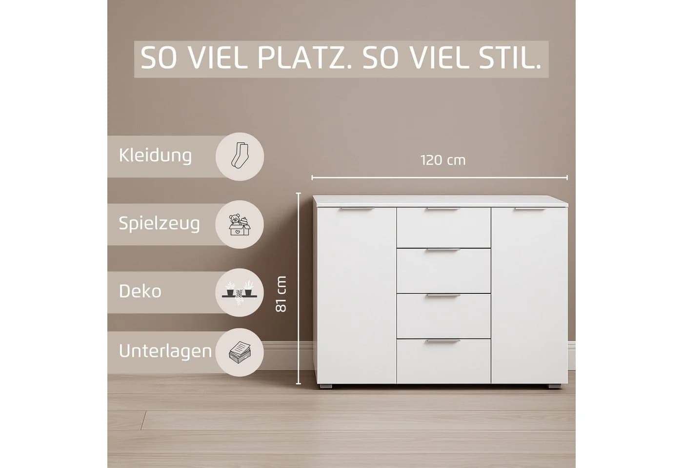 OTTO HOME AGORDO Kombikommode Beige Grau 4 Schubladen Holzwerkstoff - Bild 4