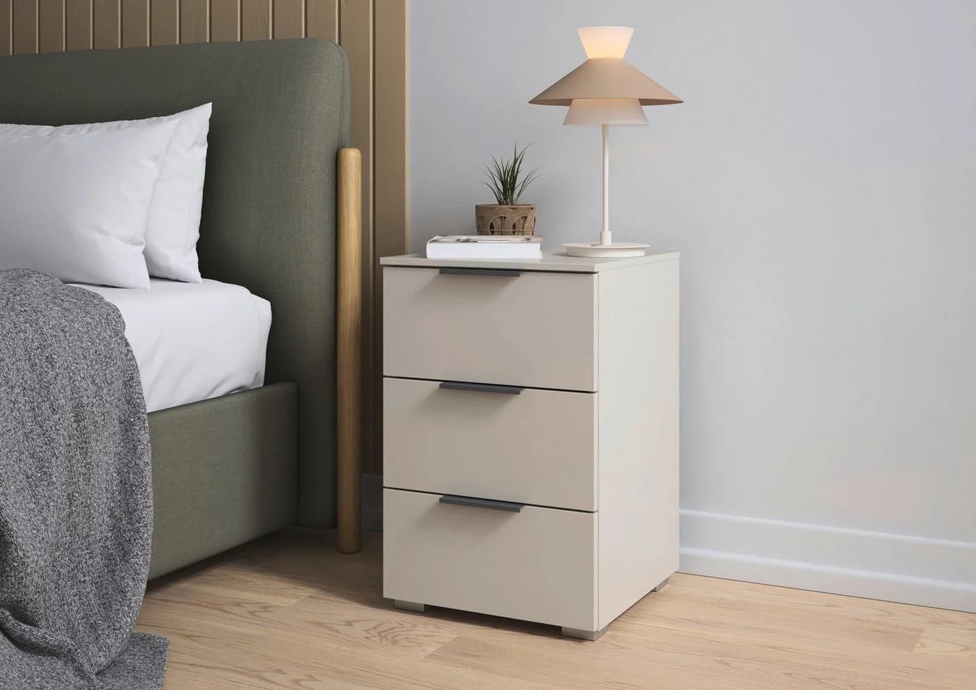 OTTO HOME Nachtkommode AGORDO Beige 3 Schubladen Holzwerkstoff