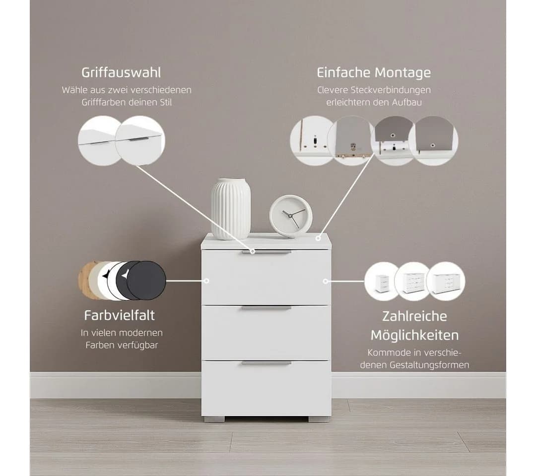 OTTO HOME Nachtkommode AGORDO Beige 3 Schubladen Holzwerkstoff - Bild 3