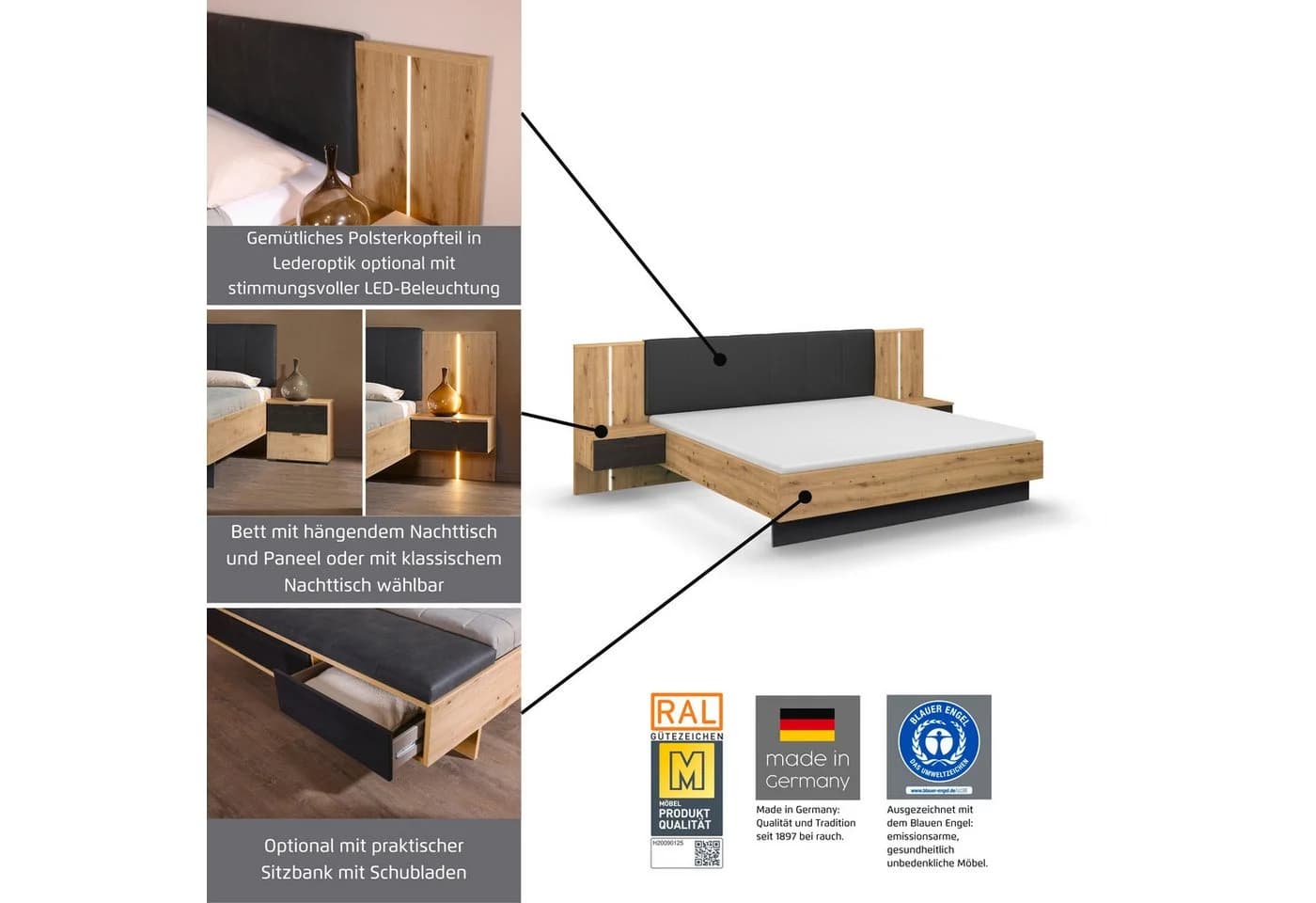 Rauch Bettanlage APOLLON Doppelbett 180x200cm Lederoptik - Bild 5