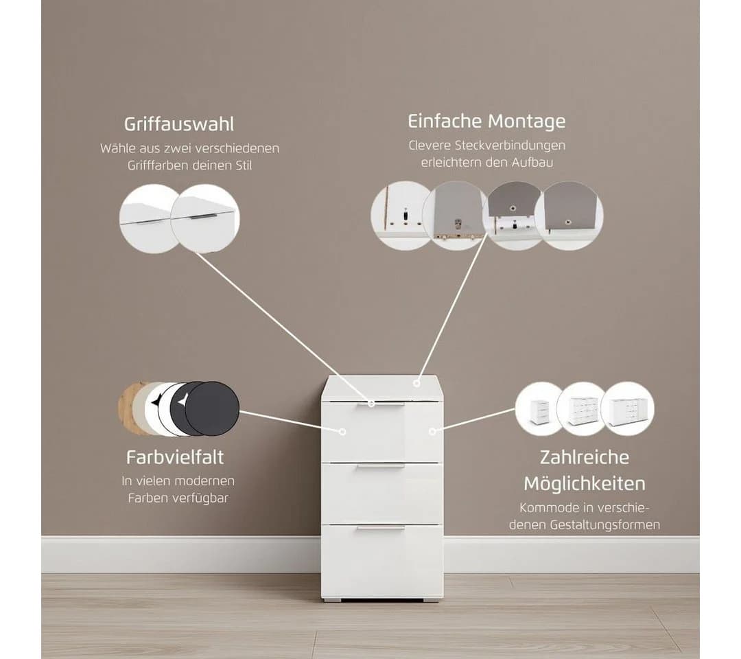 OTTO HOME Nachtkommode AGORDO mit Glasfront Weiß Alufarbig - Bild 4