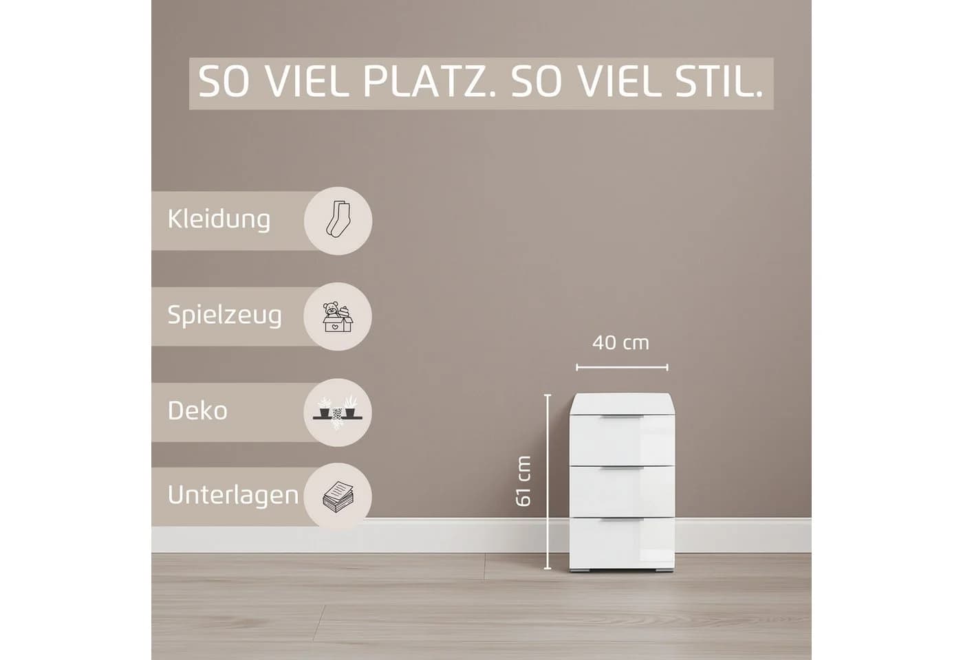 OTTO HOME Nachtkommode AGORDO mit Glasfront Weiß Alufarbig - Bild 5