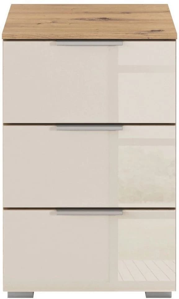 OTTO HOME Nachtkommode AGORDO mit Glasfront Beige 3 Schubladen - Bild 3