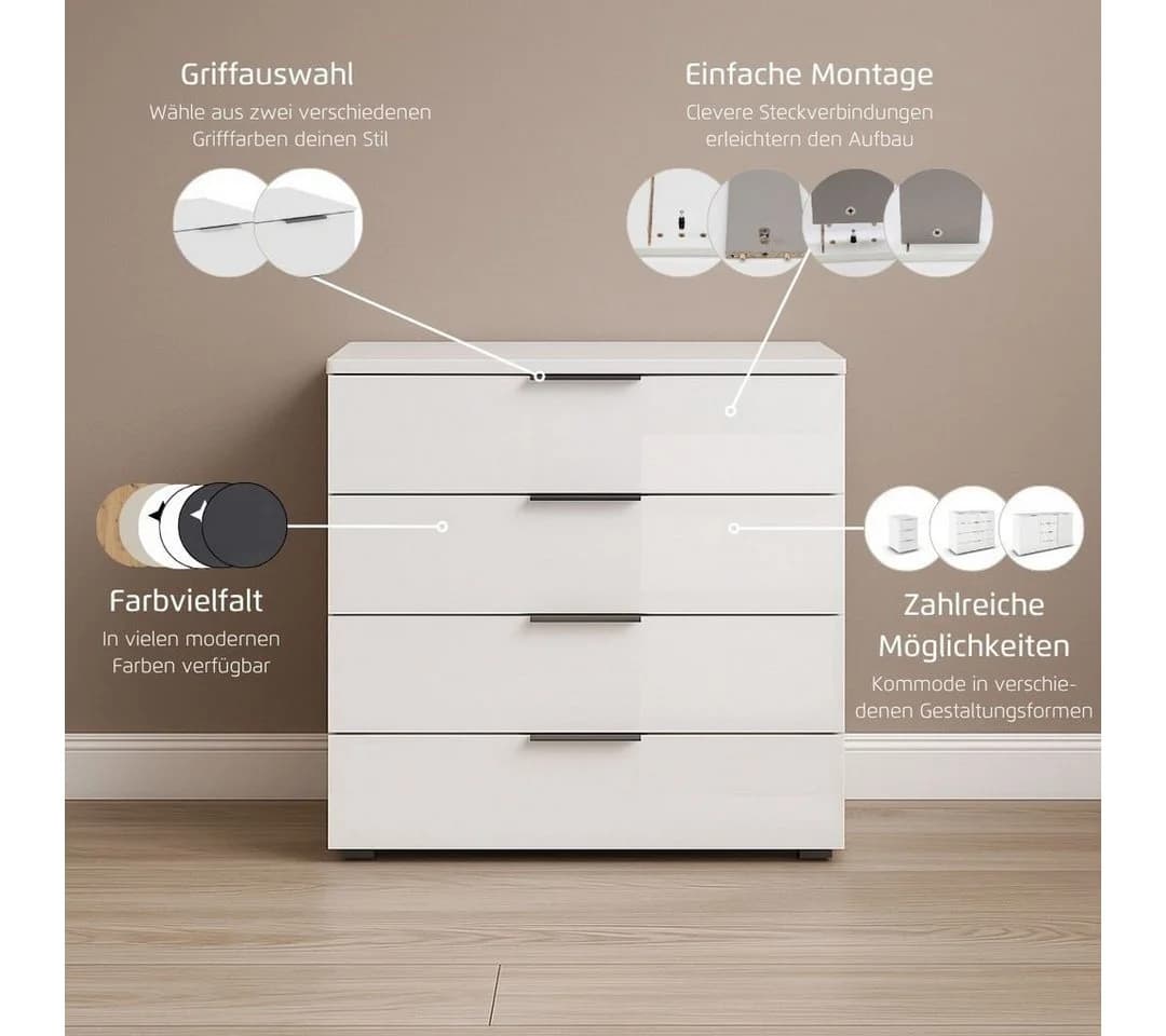 OTTO HOME Schubkastenkommode AGORDO mit Glasfront Beige - Bild 5