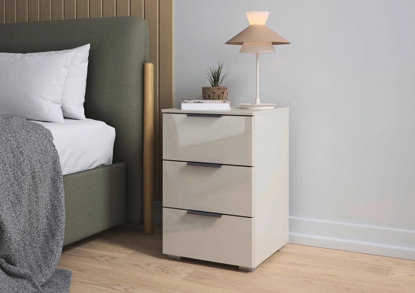 OTTO HOME Nachtkommode AGORDO mit Glasfront Beige Grau