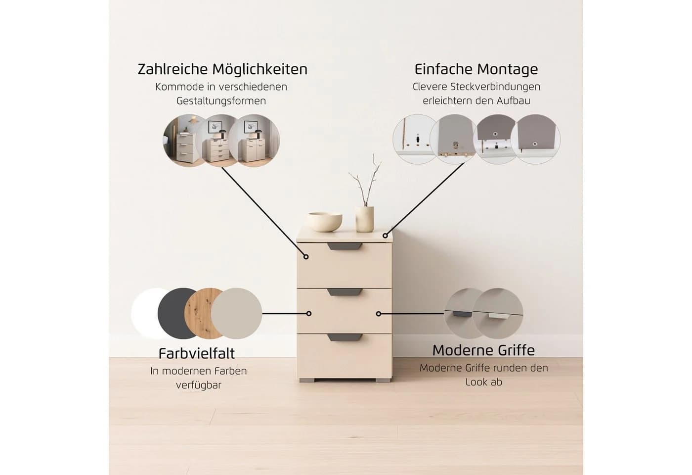 Nachtkommode RAUCH Costa Eiche Artisan Graumetallic - Bild 5