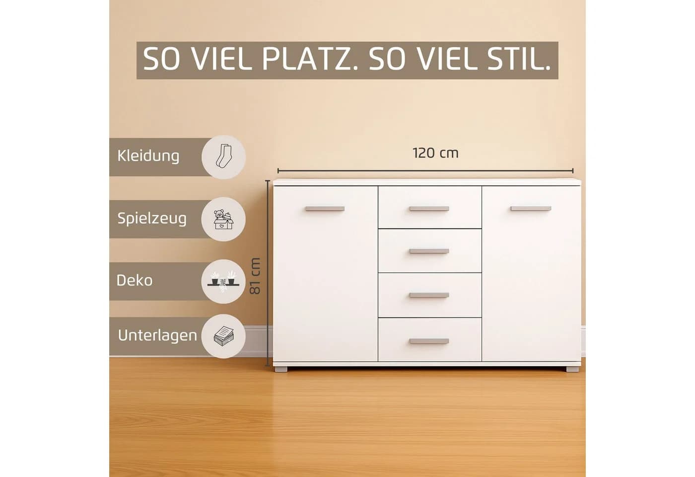 RAUCH KOLUNA Schubkastenkommode Weiß Glasfront 4 Schubladen - Bild 3