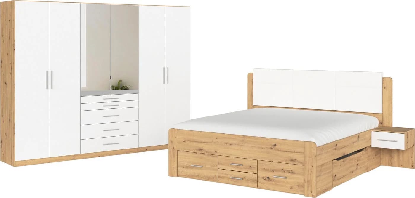 Schlafzimmer-Set RAUCH Komplettschlafzimmer Stauraumbett Eiche Artisan Alpinweiß - Bild 2