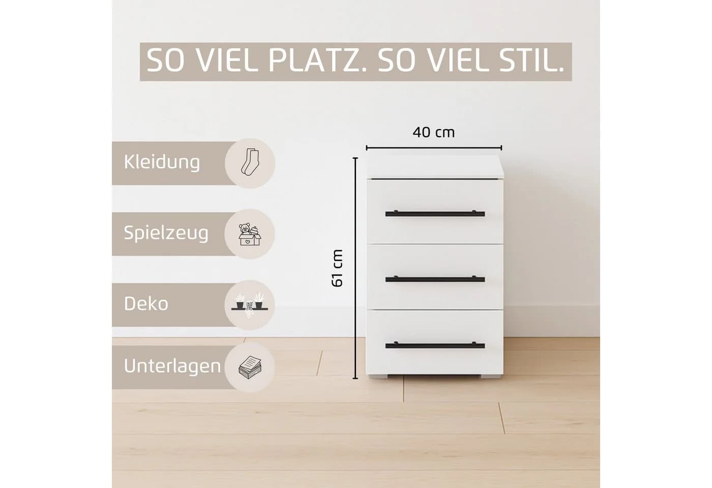 Nachtkommode AVOLA Graumetallic 3 Schubladen Holzwerkstoff - Bild 3