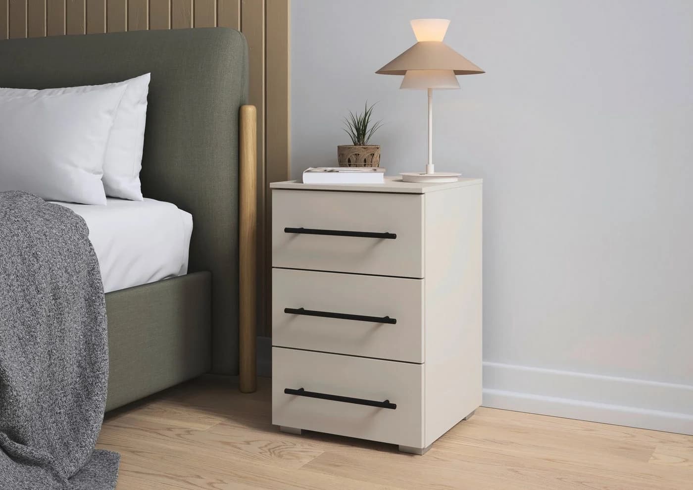 Nachtkommode AVOLA Beige Holzwerkstoff 3 Schubladen Soft-Close