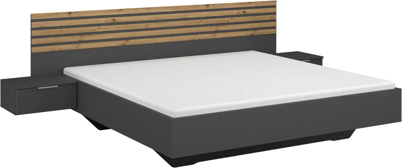 Rauch Bettanlage LAMELLA Doppelbett Futonbett 160x200 oder 180x200 cm Graumetallic/Eiche Artisan - Bild 2
