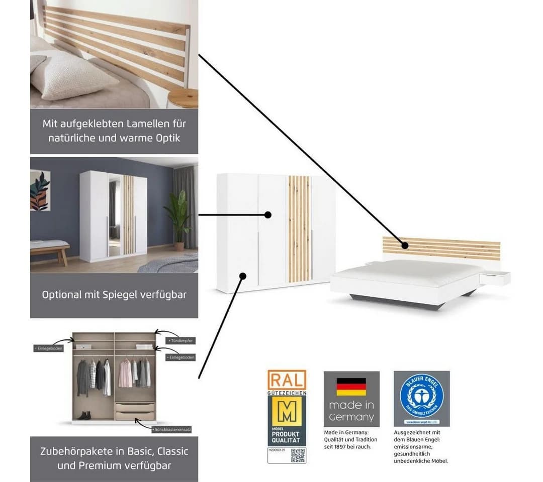 Rauch Komplettzimmer Komplett Set Schrank 226 cm Bett 180 cm - Bild 5