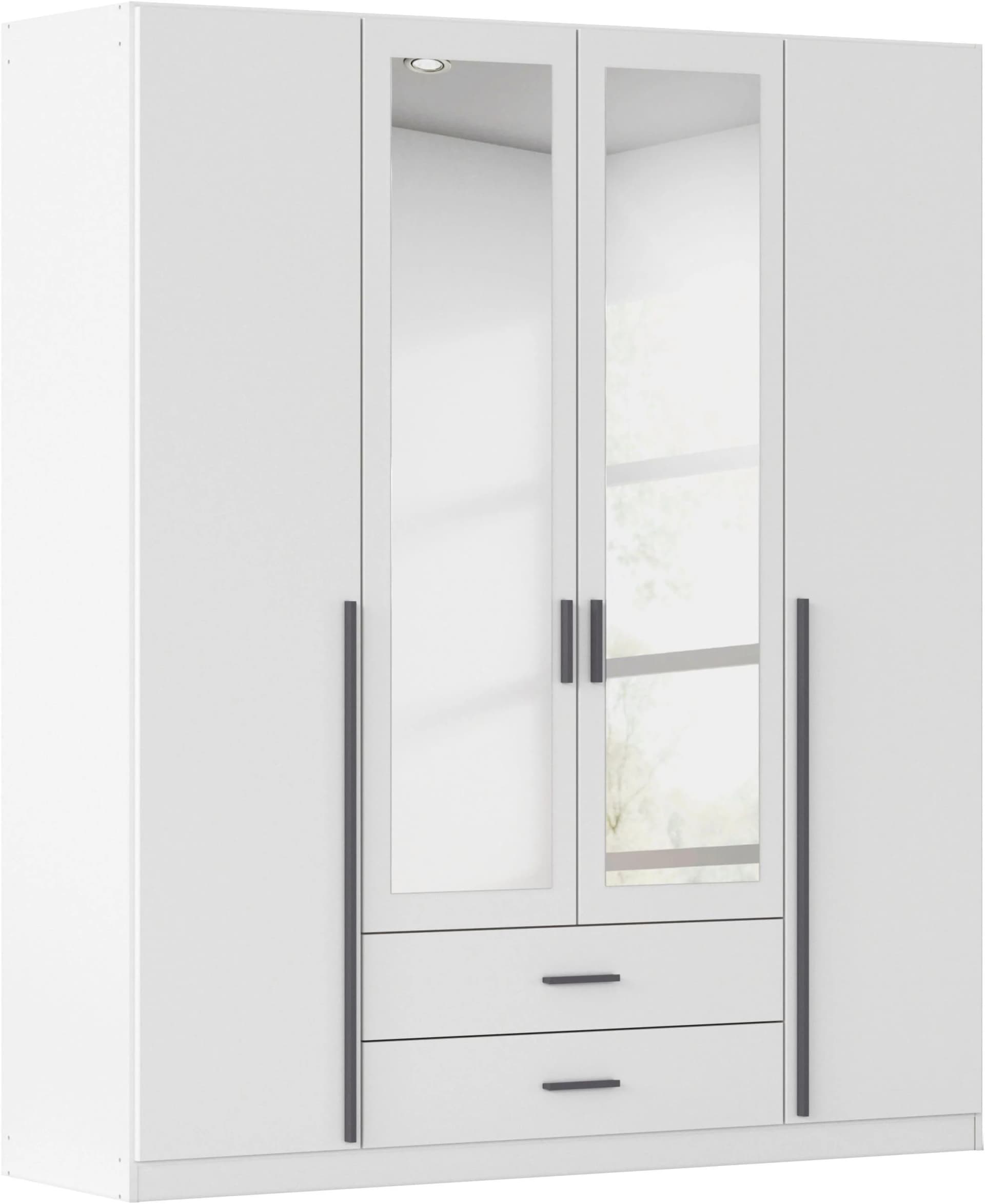 Rauch Kleiderschrank Gamma Alpinweiß mit Graumetallic Griffen
